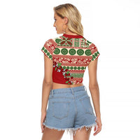 Fiji Marau na Kerisimasi Raglan Cropped T Shirt Red Tagimoucia Tapa Masi Tribal - Polynesian Pride