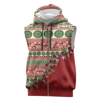 Fiji Marau na Kerisimasi Sleeveless Zip Hoodie Red Tagimoucia Tapa Masi Tribal LT9 Red - Polynesian Pride