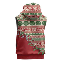 Fiji Marau na Kerisimasi Sleeveless Zip Hoodie Red Tagimoucia Tapa Masi Tribal LT9 - Polynesian Pride