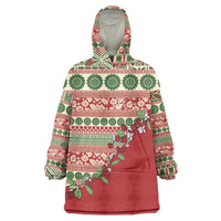 Fiji Marau na Kerisimasi Wearable Blanket Hoodie Red Tagimoucia Tapa Masi Tribal - Polynesian Pride