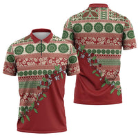 Fiji Marau na Kerisimasi Zipper Polo Shirt Red Tagimoucia Tapa Masi Tribal - Polynesian Pride