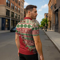 Fiji Marau na Kerisimasi Zipper Polo Shirt Red Tagimoucia Tapa Masi Tribal - Polynesian Pride