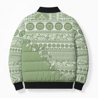 Fiji Marau na Kerisimasi Bomber Puffer Jacket Sage Green Tagimoucia Tapa Masi Tribal - Polynesian Pride