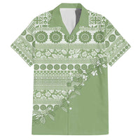 Fiji Marau na Kerisimasi Family Matching Long Sleeve Bodycon Dress and Hawaiian Shirt Sage Green Tagimoucia Tapa Masi Tribal LT9 Dad's Shirt - Short Sleeve Green - Polynesian Pride
