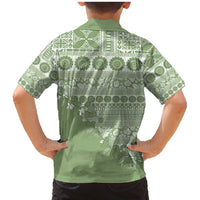 Fiji Marau na Kerisimasi Family Matching Mermaid Dress and Hawaiian Shirt Sage Green Tagimoucia Tapa Masi Tribal - Polynesian Pride