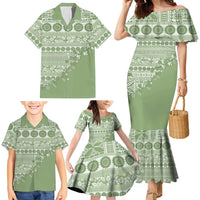Fiji Marau na Kerisimasi Family Matching Mermaid Dress and Hawaiian Shirt Sage Green Tagimoucia Tapa Masi Tribal LT9 - Polynesian Pride