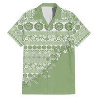 Fiji Marau na Kerisimasi Family Matching Mermaid Dress and Hawaiian Shirt Sage Green Tagimoucia Tapa Masi Tribal LT9 Dad's Shirt - Short Sleeve Green - Polynesian Pride