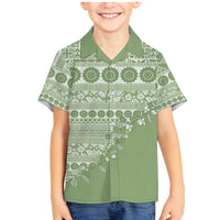 Fiji Marau na Kerisimasi Family Matching Mermaid Dress and Hawaiian Shirt Sage Green Tagimoucia Tapa Masi Tribal - Polynesian Pride
