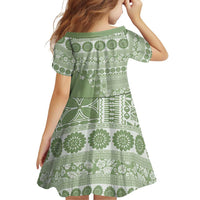 Fiji Marau na Kerisimasi Family Matching Off The Shoulder Long Sleeve Dress and Hawaiian Shirt Sage Green Tagimoucia Tapa Masi Tribal LT9 - Polynesian Pride