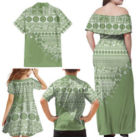 Fiji Marau na Kerisimasi Family Matching Off Shoulder Maxi Dress and Hawaiian Shirt Sage Green Tagimoucia Tapa Masi Tribal LT9 - Polynesian Pride