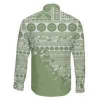 Fiji Marau na Kerisimasi Family Matching Off Shoulder Short Dress and Hawaiian Shirt Sage Green Tagimoucia Tapa Masi Tribal LT9 - Polynesian Pride