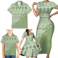 Fiji Marau na Kerisimasi Family Matching Short Sleeve Bodycon Dress and Hawaiian Shirt Sage Green Tagimoucia Tapa Masi Tribal LT9 - Polynesian Pride