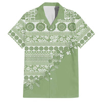 Fiji Marau na Kerisimasi Family Matching Summer Maxi Dress and Hawaiian Shirt Sage Green Tagimoucia Tapa Masi Tribal LT9 Dad's Shirt - Short Sleeve Green - Polynesian Pride