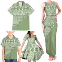Fiji Marau na Kerisimasi Family Matching Tank Maxi Dress and Hawaiian Shirt Sage Green Tagimoucia Tapa Masi Tribal - Polynesian Pride