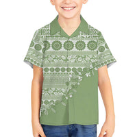 Fiji Marau na Kerisimasi Kid Hawaiian Shirt Sage Green Tagimoucia Tapa Masi Tribal - Polynesian Pride