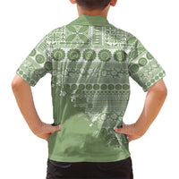 Fiji Marau na Kerisimasi Kid Hawaiian Shirt Sage Green Tagimoucia Tapa Masi Tribal LT9 - Polynesian Pride