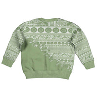 Fiji Marau na Kerisimasi Kid Ugly Christmas Sweater Sage Green Tagimoucia Tapa Masi Tribal - Polynesian Pride