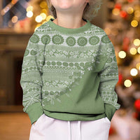 Fiji Marau na Kerisimasi Kid Ugly Christmas Sweater Sage Green Tagimoucia Tapa Masi Tribal - Polynesian Pride