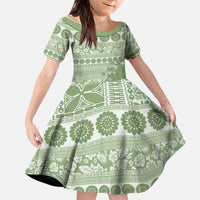 Fiji Marau na Kerisimasi Kid Short Sleeve Dress Sage Green Tagimoucia Tapa Masi Tribal LT9 KID Green - Polynesian Pride