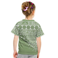 Fiji Marau na Kerisimasi Kid T Shirt Sage Green Tagimoucia Tapa Masi Tribal LT9 - Polynesian Pride