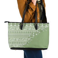 Fiji Marau na Kerisimasi Leather Tote Bag Sage Green Tagimoucia Tapa Masi Tribal - Polynesian Pride