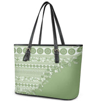 Fiji Marau na Kerisimasi Leather Tote Bag Sage Green Tagimoucia Tapa Masi Tribal - Polynesian Pride