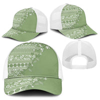 Fiji Marau na Kerisimasi Mesh Trucker Cap Sage Green Tagimoucia Tapa Masi Tribal - Polynesian Pride
