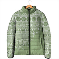 Fiji Marau na Kerisimasi Padded Jacket Sage Green Tagimoucia Tapa Masi Tribal - Polynesian Pride