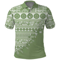 Fiji Marau na Kerisimasi Polo Shirt Sage Green Tagimoucia Tapa Masi Tribal - Polynesian Pride