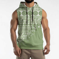 Fiji Marau na Kerisimasi Sleeveless Hoodie Sage Green Tagimoucia Tapa Masi Tribal - Polynesian Pride