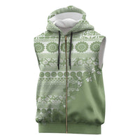 Fiji Marau na Kerisimasi Sleeveless Zip Hoodie Sage Green Tagimoucia Tapa Masi Tribal - Polynesian Pride