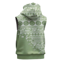Fiji Marau na Kerisimasi Sleeveless Zip Hoodie Sage Green Tagimoucia Tapa Masi Tribal - Polynesian Pride