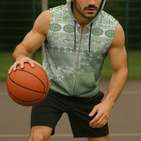 Fiji Marau na Kerisimasi Sleeveless Zip Hoodie Sage Green Tagimoucia Tapa Masi Tribal - Polynesian Pride