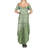 Fiji Marau na Kerisimasi Summer Maxi Dress Sage Green Tagimoucia Tapa Masi Tribal - Polynesian Pride