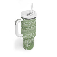 Fiji Marau na Kerisimasi Tumbler With Handle Sage Green Tagimoucia Tapa Masi Tribal - Polynesian Pride