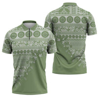Fiji Marau na Kerisimasi Zipper Polo Shirt Sage Green Tagimoucia Tapa Masi Tribal LT9 - Polynesian Pride
