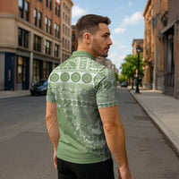 Fiji Marau na Kerisimasi Zipper Polo Shirt Sage Green Tagimoucia Tapa Masi Tribal LT9 - Polynesian Pride