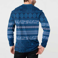 Fiji Marau na Kerisimasi Button Sweatshirt Blue Tapa Masi Inspired Christmas - Polynesian Pride