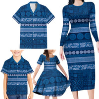 Fiji Marau na Kerisimasi Family Matching Long Sleeve Bodycon Dress and Hawaiian Shirt Blue Tapa Masi Inspired Christmas LT9 - Polynesian Pride