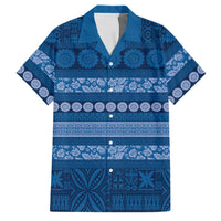 Fiji Marau na Kerisimasi Family Matching Long Sleeve Bodycon Dress and Hawaiian Shirt Blue Tapa Masi Inspired Christmas LT9 Dad's Shirt - Short Sleeve Blue - Polynesian Pride