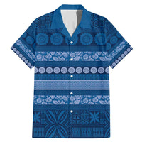 Fiji Marau na Kerisimasi Family Matching Mermaid Dress and Hawaiian Shirt Blue Tapa Masi Inspired Christmas LT9 Dad's Shirt - Short Sleeve Blue - Polynesian Pride