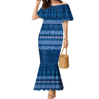 Fiji Marau na Kerisimasi Family Matching Mermaid Dress and Hawaiian Shirt Blue Tapa Masi Inspired Christmas LT9 Mom's Dress Blue - Polynesian Pride