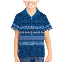Fiji Marau na Kerisimasi Family Matching Mermaid Dress and Hawaiian Shirt Blue Tapa Masi Inspired Christmas LT9 Son's Shirt Blue - Polynesian Pride