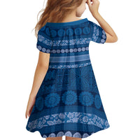 Fiji Marau na Kerisimasi Family Matching Off The Shoulder Long Sleeve Dress and Hawaiian Shirt Blue Tapa Masi Inspired Christmas LT9 - Polynesian Pride