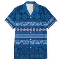 Fiji Marau na Kerisimasi Family Matching Off The Shoulder Long Sleeve Dress and Hawaiian Shirt Blue Tapa Masi Inspired Christmas - Polynesian Pride