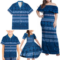 Fiji Marau na Kerisimasi Family Matching Off Shoulder Maxi Dress and Hawaiian Shirt Blue Tapa Masi Inspired Christmas LT9 - Polynesian Pride