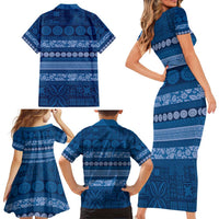 Fiji Marau na Kerisimasi Family Matching Short Sleeve Bodycon Dress and Hawaiian Shirt Blue Tapa Masi Inspired Christmas LT9 - Polynesian Pride