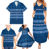 Fiji Marau na Kerisimasi Family Matching Summer Maxi Dress and Hawaiian Shirt Blue Tapa Masi Inspired Christmas - Polynesian Pride