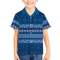 Fiji Marau na Kerisimasi Kid Hawaiian Shirt Blue Tapa Masi Inspired Christmas - Polynesian Pride