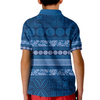 Fiji Marau na Kerisimasi Kid Polo Shirt Blue Tapa Masi Inspired Christmas - Polynesian Pride